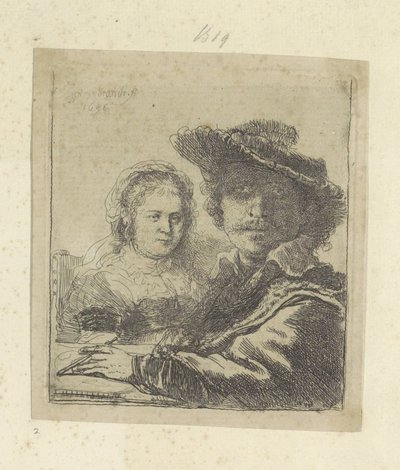 Zelfportret stawia Saskia Kolekcja osiemdziesięciu pięciu oryginalnych grafik (tytuł serii) autorstwa Rembrandt van Rijn