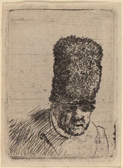 Głowa starego mężczyzny w wysokiej futrzanej czapce autorstwa Rembrandt van Rijn and Studio of Rembrandt