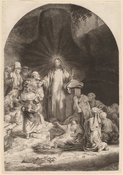 Przepowiadanie i uzdrawianie Chrystusa (fragment z druku stu guldenów) autorstwa Rembrandt van Rijn and William Baillie