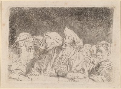 Debata faryzeuszy (fragment z odcisku stu guldenów) autorstwa Rembrandt van Rijn and William Baillie