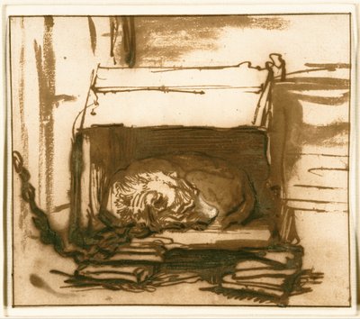Śpiący pies stróżujący autorstwa Rembrandt van Rijn
