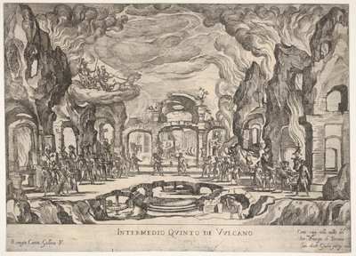 Piąte interludium: Vulcan Intermedio quinto di Volcano, z serii Seven Interludes..., 1608. autorstwa Remigio Cantagallina