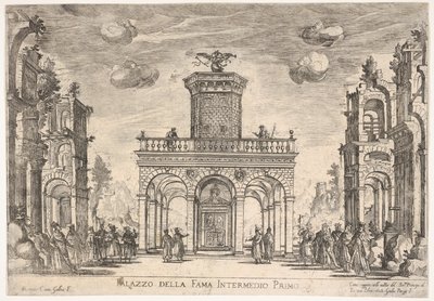 Interludium pierwsze: pałac sławy Pośrednie szóste: pałac sławy, z serii S..., 1608. autorstwa Remigio Cantagallina