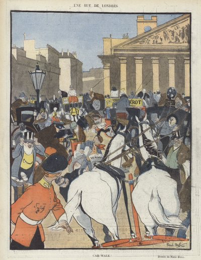 Londyńska ulica. Ilustracja do Le Rire autorstwa René Bull