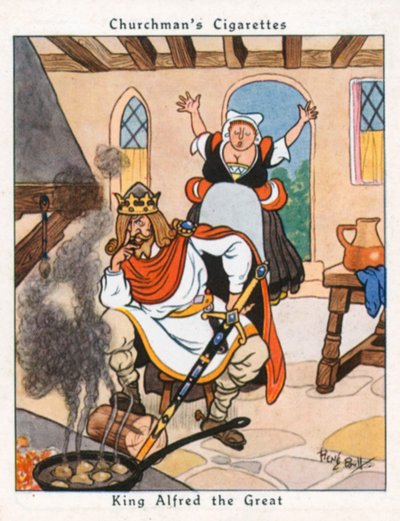 Król Alfred Wielki (kolorowa litografia) autorstwa René Bull