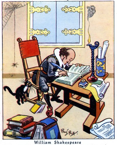 Szekspir pisze Hamleta, 1936 autorstwa René Bull