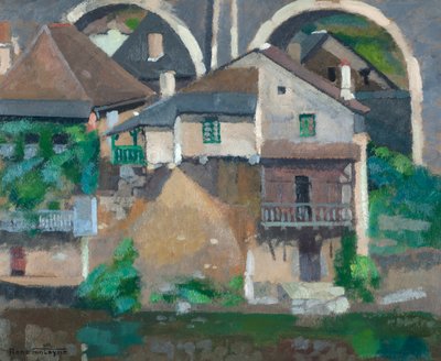 Domy na Vézère w Uzerche (olej na tekturze) autorstwa René Fontayne