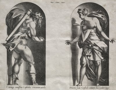 Cephalus i Procris w dwóch niszach, 1538-1540. autorstwa Rene Boyvin