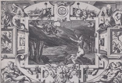 Medea i jej rydwan ciągnięty przez smoki Rozczochrany i nagi w ciemną noc, w opustoszałym miejscu..., 1563. autorstwa Rene Boyvin