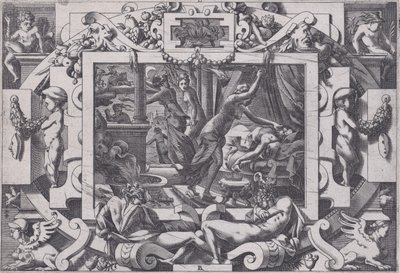 Pelias zabity przez swoje córki, których litości nabierają odwagi, aby opróżnić jego krew do v..., 1563. autorstwa Rene Boyvin