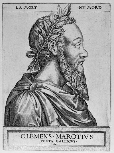 Portret Klemensa des Marets zwanego Marot (1496-1544), francuskiego poety - Clement Marotius poeta gallicus, rycina Rene Boyvin 1576 - autorstwa Rene Boyvin