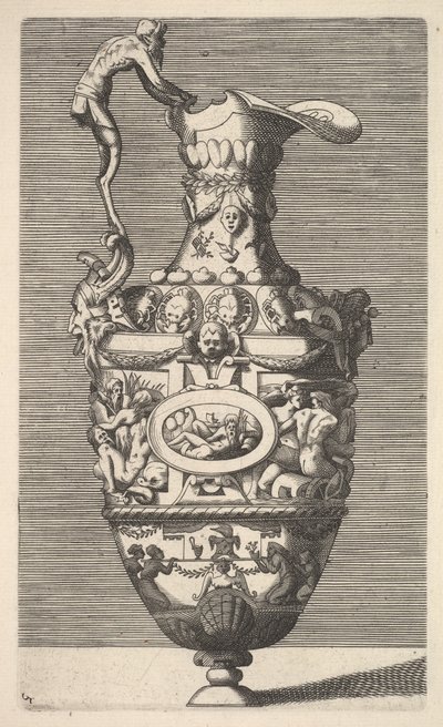 Wazon z bogiem rzeki w owalnym medalionie, XVII wiek. autorstwa Rene Boyvin