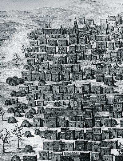 Widok miasta Timbuktu, Mali, rycina z Podróży przez Afrykę Środkową do Timbuktu, autorstwa Rene Caillie (1799-1838) między 1824 a 1828, Afryka autorstwa Rene Caillie