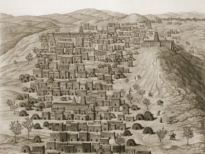 Widok części miasta Timbuktu ze wzgórza, ilustracja z Journal dun Voyage a Tombouctou et a Jenne, 1830 autorstwa Rene Caillie