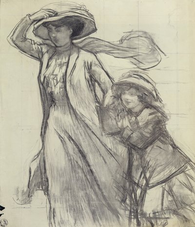 Studium do „Podmuchu wiatru” (ołówek na papierze) autorstwa René François Xavier Prinet