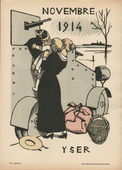 Kalendarz wojny (1 rok? sierpień 1914-lipiec 1915) (kolorowy drzeworyt) autorstwa Rene George Hermann Paul