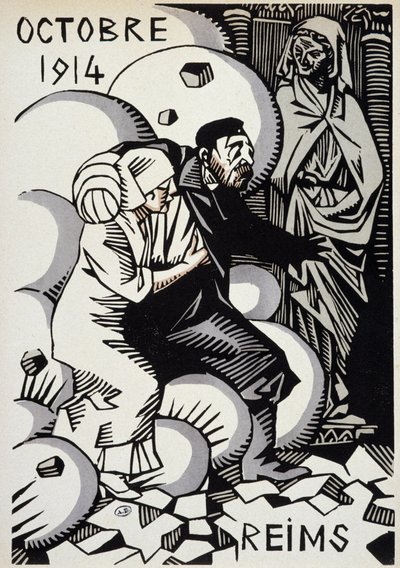 Październik 1914, Reims – rysunek Hermana Paula – w „Kalendarzu wojny”” wyd. 1916 autorstwa Rene George Hermann Paul