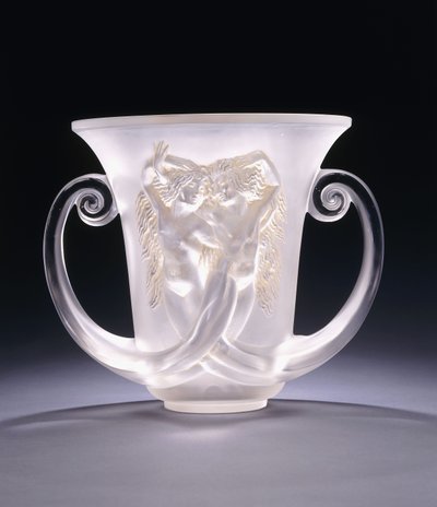 Nadica; bardzo rzadki wazon ze szkła odlewanego przedstawiający dwie syreny, ok. 1930 r. lata 30. (szkło) autorstwa Rene Jules Lalique