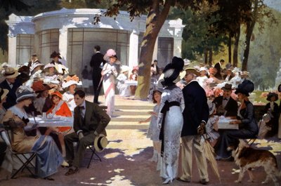 W spa Vittel: ludzie piją napoje, początek XX wieku (ilustracja) autorstwa Rene Lelong