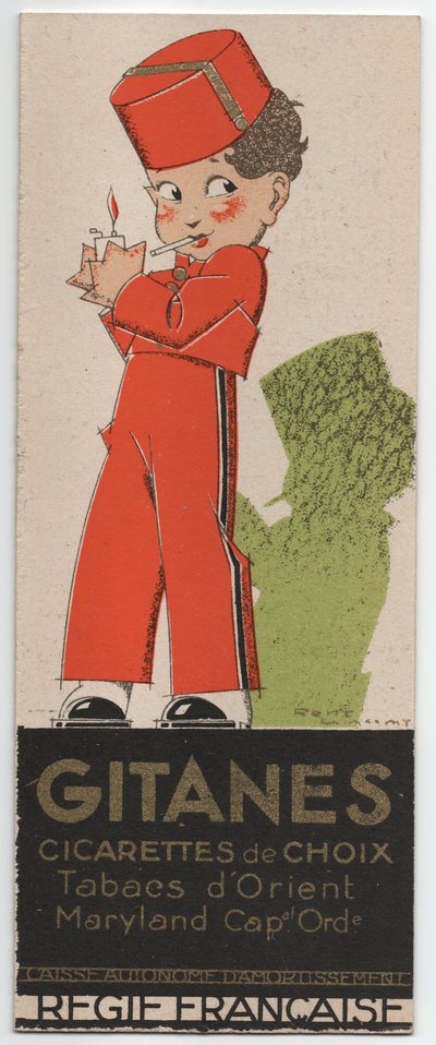 Papierosy Gitanes, ok. 1930 r. (odbitka szablonowa) autorstwa Rene Vincent