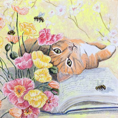 Kot wśród maków autorstwa Renee Machan Cottagecore Artist