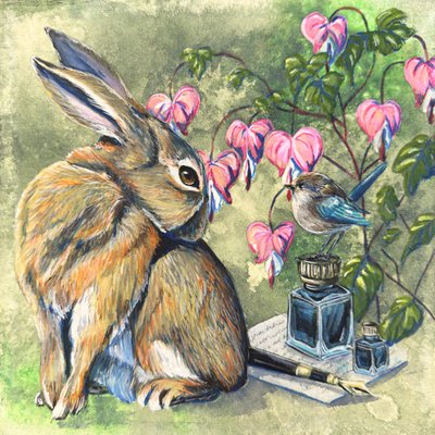 Zabawny królik i ptaszek autorstwa Renee Machan Cottagecore Artist