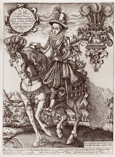 Karol I jako książę Walii na koniu, z „Księgi królów”, 1618 autorstwa Renold Elstrack