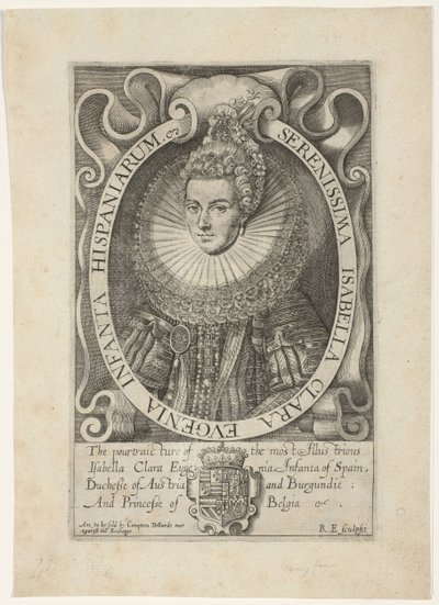 Portret Izabeli Klary Eugenii Najjaśniejsza Isabella Clara Eugenia Infanta Hiszpanii (tytuł na obiekcie) autorstwa Renold Elstrack