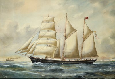 The Brigantine Minnie Sommers Off Folkestone (ołówek i akwarela) autorstwa Reuben Chappell