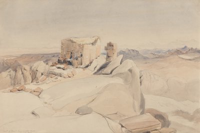 Szczyt Góry Synaj lub Jebel Musa, 1840 (wc, grafit i kolor nadwozia na beżowym papierze tkanym) autorstwa Rev. Edward Thomas Daniell