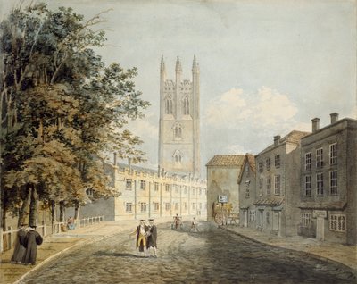 Magdalen College i wschodni koniec High Street, Oxford, 1795 autorstwa Rev Robert Nixon