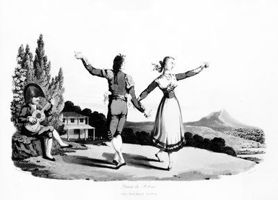 Taniec Bolera, ilustracja ze „Szkiców kraju, charakteru i stroju w Portugalii i Hiszpanii”, druk John Heaviside Clark, 1809 (akwatinta) autorstwa Rev. William Bradford