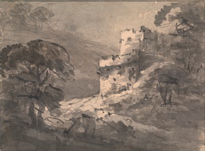 Krajobraz ze zrujnowanym zamkiem po prawej stronie autorstwa Rev. William Gilpin