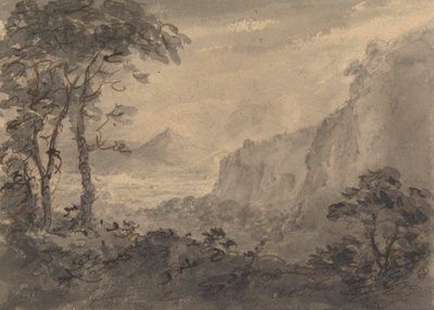 Górzysty krajobraz z drzewami - wysokie turnie po prawej stronie autorstwa Rev. William Gilpin