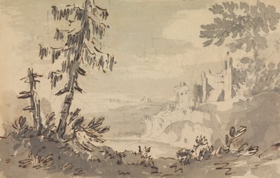 Sosny i zamek w krajobrazie autorstwa Rev. William Gilpin