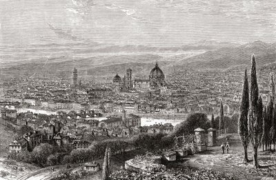 Widok na Florencję, Toskania, Włochy z tarasu San Miniato, pod koniec XIX wieku. Z włoskich obrazów ks. Samuela Manninga, opublikowanych około 1890 roku. autorstwa Reverend Samuel Manning