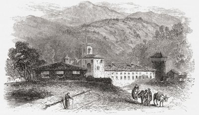 Klasztor w Vallombrosa, Florencja, Włochy pod koniec XIX wieku. Z włoskich obrazów ks. Samuela Manninga, opublikowanych około 1890 roku. autorstwa Reverend Samuel Manning