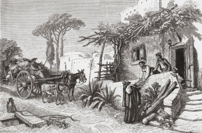 Zakonnicy żebrzący w pobliżu Neapolu we Włoszech pod koniec XIX wieku. Z włoskich obrazów ks. Samuela Manninga, opublikowanych około 1890 roku. autorstwa Reverend Samuel Manning