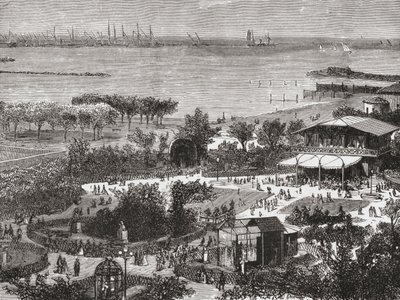 Publiczne ogrody i reda Livorno, aka Leghorn, Toskania, Włochy pod koniec XIX wieku. Z włoskich obrazów ks. Samuela Manninga, opublikowanych około 1890 roku. autorstwa Reverend Samuel Manning