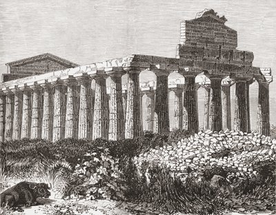 Świątynia w Paestum, Włochy pod koniec XIX wieku. Z włoskich obrazów ks. Samuela Manninga, opublikowanych około 1890 roku. autorstwa Reverend Samuel Manning