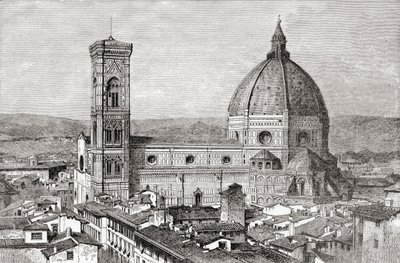 Duomo i kampanila bazyliki Santa Maria del Fiore, Piazza del Duomo, Florencja, Włochy pod koniec XIX wieku. Z włoskich obrazów ks. Samuela Manninga, opublikowanych około 1890 roku. autorstwa Reverend Samuel Manning