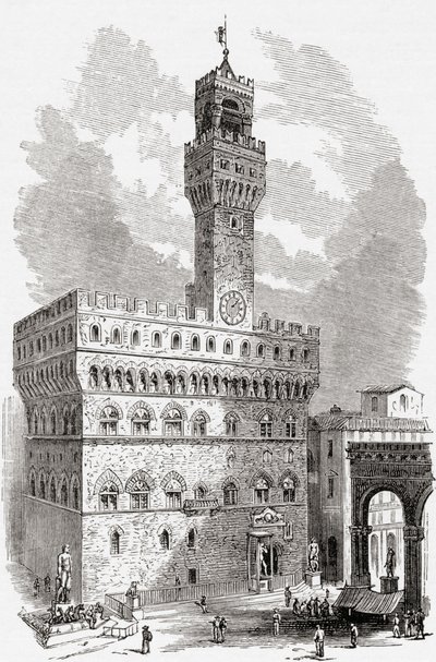 Palazzo Vecchio, Florencja, Toskania, Włochy pod koniec XIX wieku. Z włoskich obrazów ks. Samuela Manninga, opublikowanych około 1890 roku. autorstwa Reverend Samuel Manning