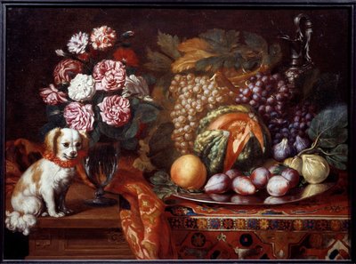 Martwa natura z karłowatym spanielem. Obraz Renauda Levieux powiedział Reynaud Le Vieux (ok. 1625-1690) autorstwa Reynaud Levieux