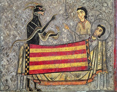 Śmierć św. Marcina z Tours, fragment frontu ołtarza z kościoła św. Marcina w Chia, 1150-1200 (tempera na desce) (detal 498163) autorstwa Ribagorça Workshop Johannes Pintor