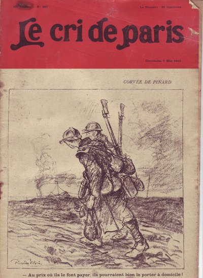 Ilustracja autorstwa Ricardo Floresa (1878-1918) do okładki Le Cri de Paris, 07.05.16 - Corvee de pinard „” W cenie lub w cenie, mogą ją nosić w domu! „” - Wojna 14-18, Wino, Życie Żołnierza, Kantynowa Zupa, Zaopatrzenie - Żołnierze autorstwa Ricardo Flores