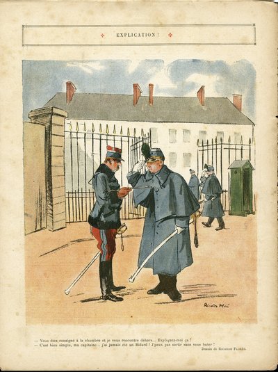 Ilustracja Ricardo Floresa (1878-1918) w Le Lire, 23.04.10 - Wyjaśnienie - Armee, Koszary autorstwa Ricardo Flores