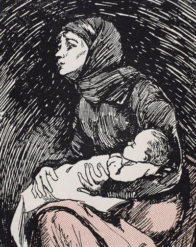 Wigilia. 1900. Chuda kobieta z dzieckiem na ręku (rycina) autorstwa Ricardo Maria Navarrete