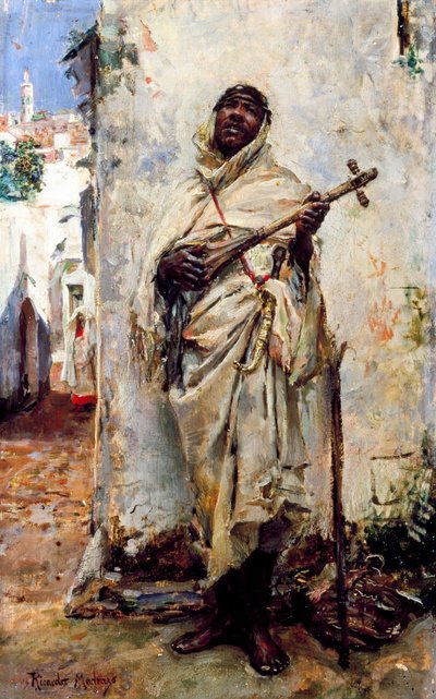 Arabski muzyk. Obraz autorstwa Ricardo de Madrazo Y Garreta (1852-1917). Olej na drewnie. Kolekcja prywatna. autorstwa Ricardo de Madrazo y Garreta