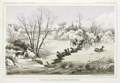 Przeprawa przez rzekę Hellgate, Montana, USA, 6 stycznia 1854 r. autorstwa John Pardon