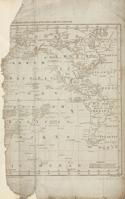 Mapa rejsów Cooka, ok. 1780 r. autorstwa John Pardon